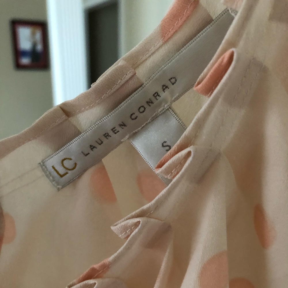 Lauren Conrad pink polka dotted sheer blouse